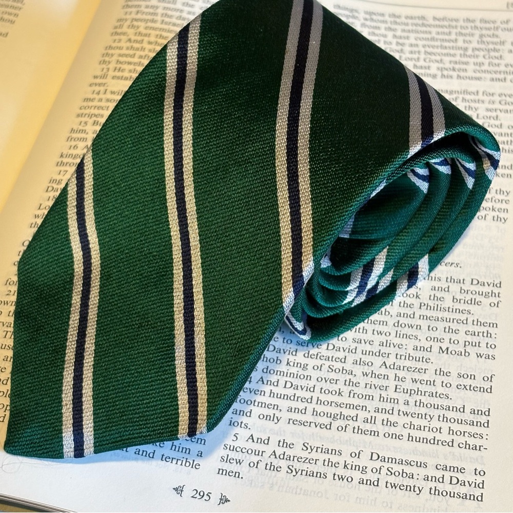 Green and White Striped Silk Necktie